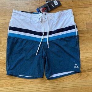 NWT Gerry  Board Shorts Swim Trunks UPF 50+ Black Blue White Large